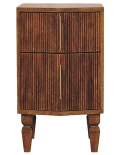 Solid Wood Louvre Bedside Unit in Brown