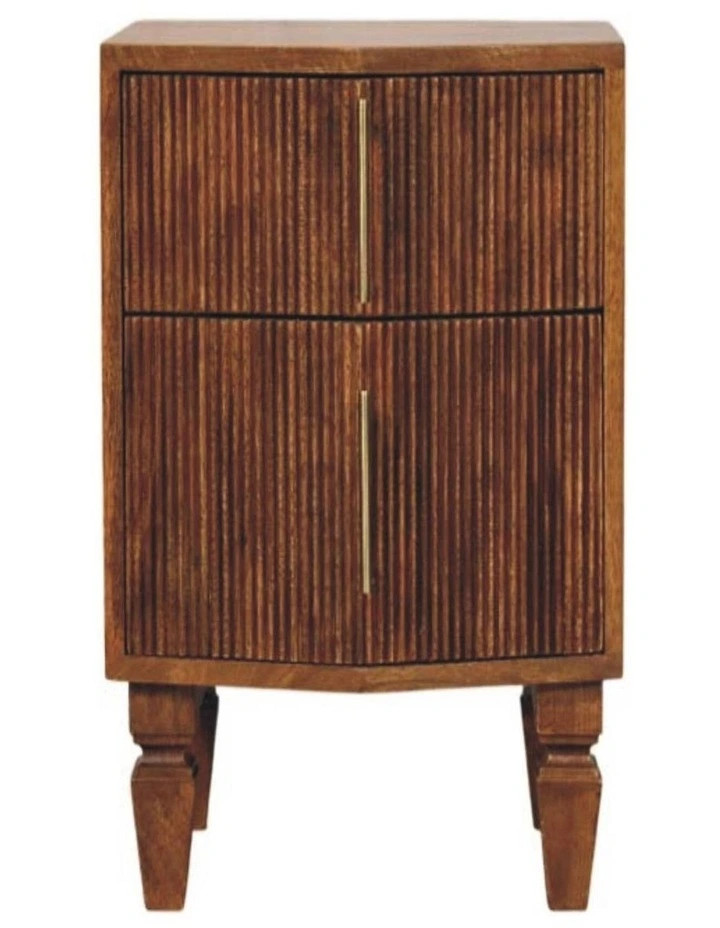 Solid Wood Louvre Bedside Unit in Brown image 1
