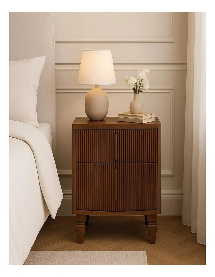 Solid Wood Louvre Bedside Unit in Brown image 2