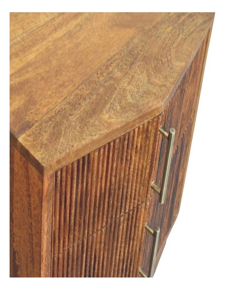 Solid Wood Louvre Bedside Unit in Brown image 4