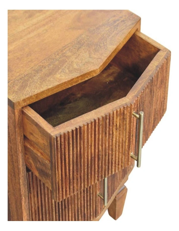 Solid Wood Louvre Bedside Unit in Brown image 5