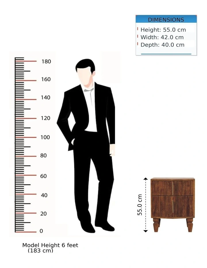 Solid Wood Louvre Bedside Unit in Brown image 7