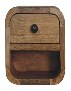 Solid Wood Extra Mini Curved Bedside with Open Slot in Beige
