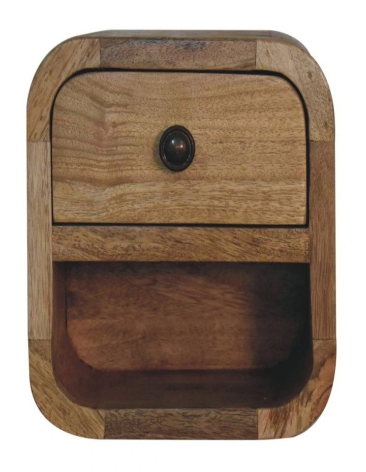 Solid Wood Extra Mini Curved Bedside with Open Slot in Beige image 1