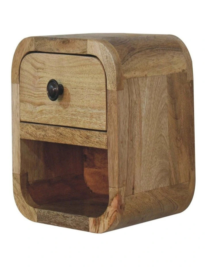 Solid Wood Extra Mini Curved Bedside with Open Slot in Beige image 3