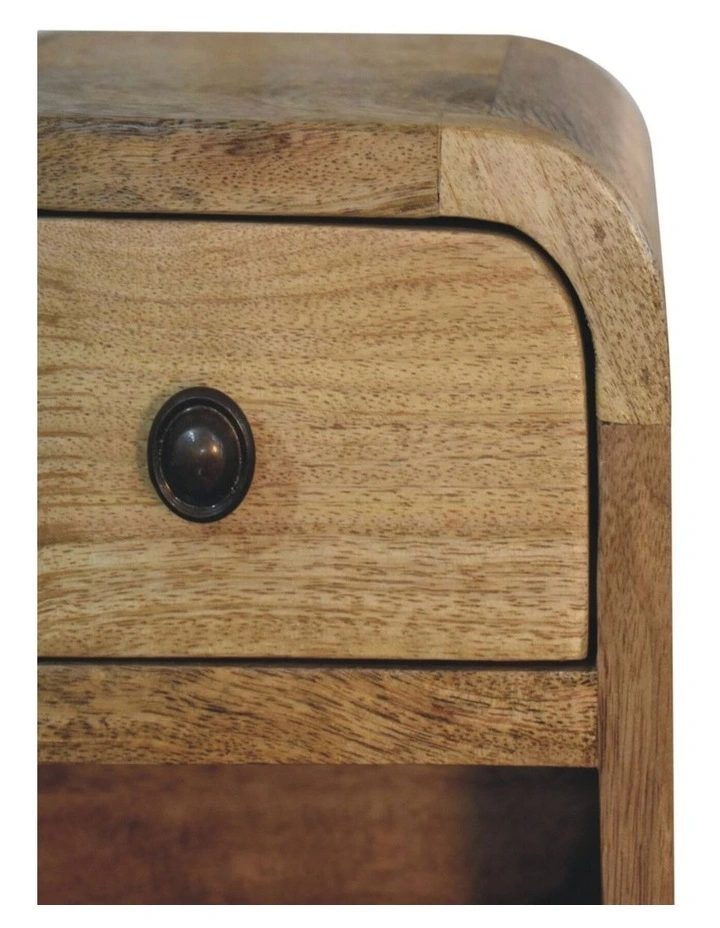Solid Wood Extra Mini Curved Bedside with Open Slot in Beige image 4