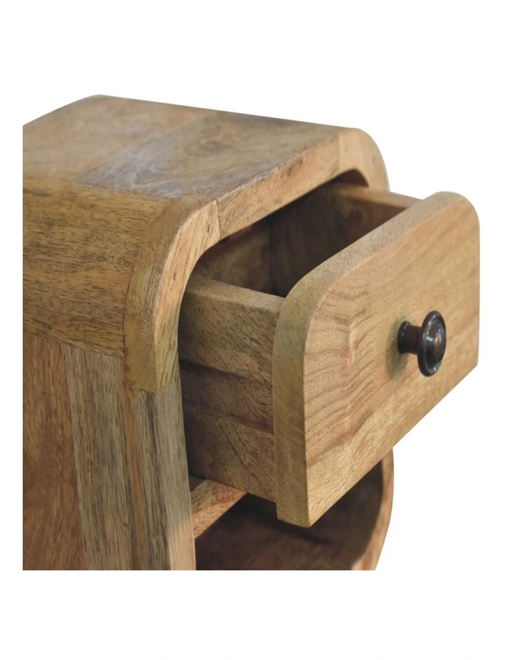 Solid Wood Extra Mini Curved Bedside with Open Slot in Beige image 5
