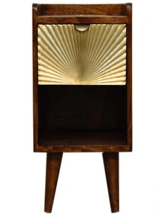 Artisan Furniture Solid Wood Mini Manila Gold 1 Drawer Bedside, 1 Shelf, Brown & Golden