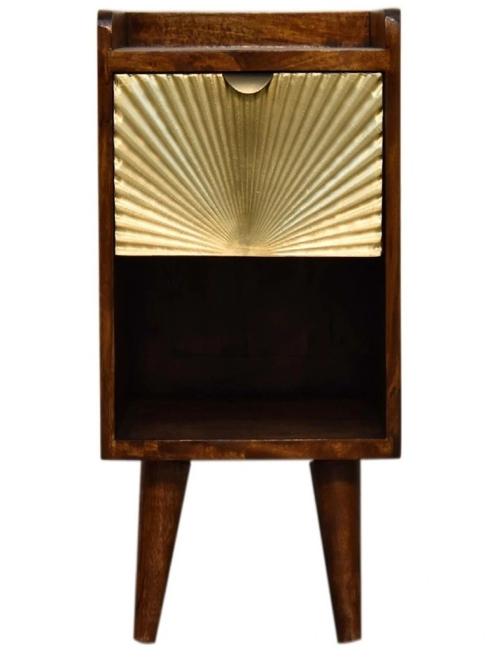 Artisan Furniture Solid Wood Mini Manila Gold 1 Drawer Bedside, 1 Shelf, Brown & Golden image 1