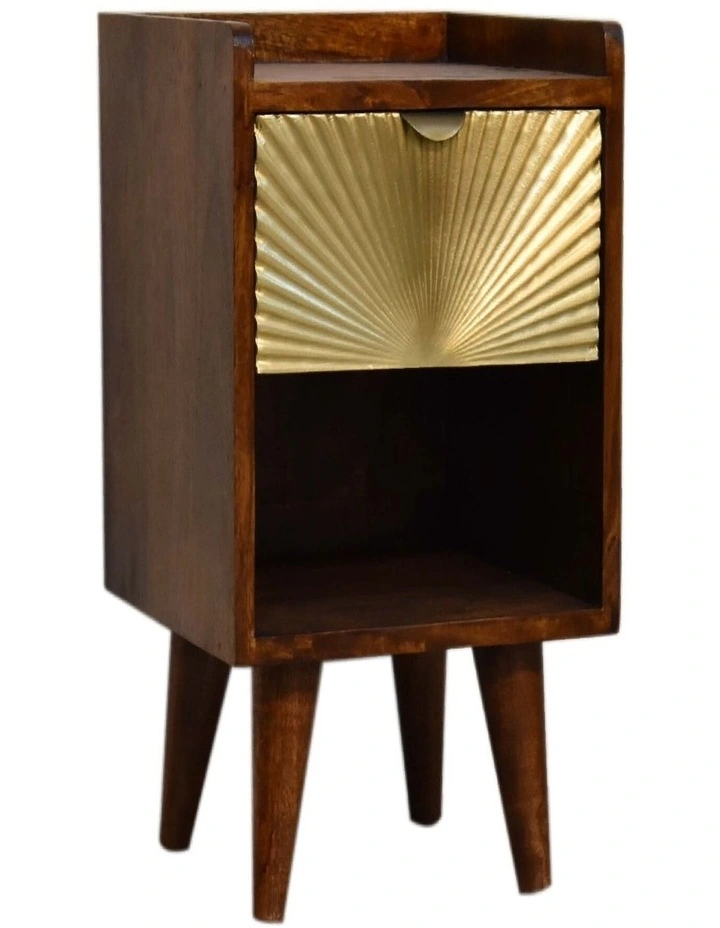 Artisan Furniture Solid Wood Mini Manila Gold 1 Drawer Bedside, 1 Shelf, Brown & Golden image 3