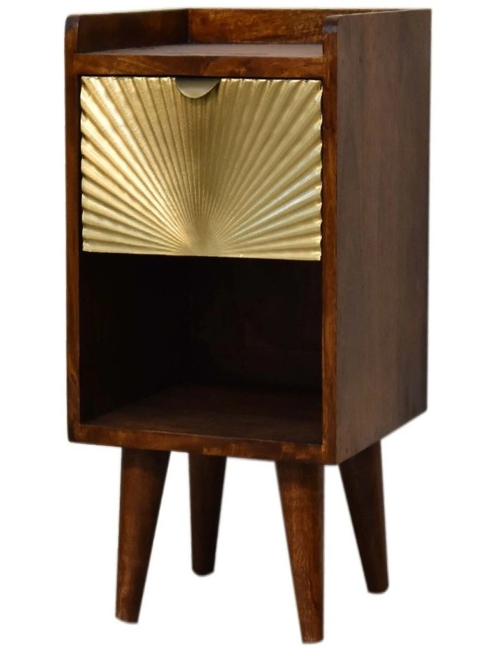 Artisan Furniture Solid Wood Mini Manila Gold 1 Drawer Bedside, 1 Shelf, Brown & Golden image 4
