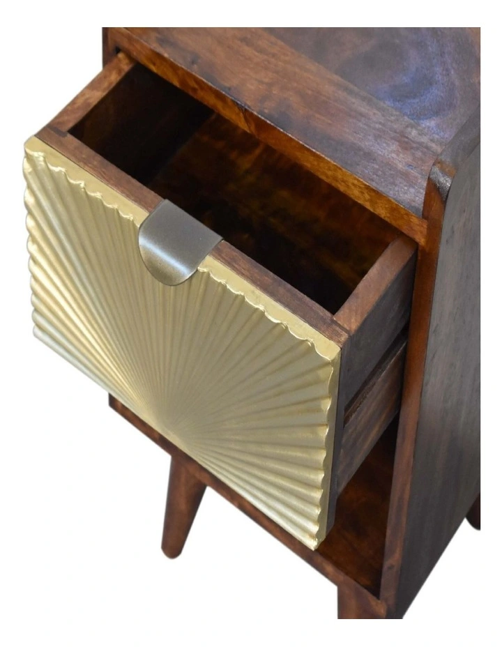 Artisan Furniture Solid Wood Mini Manila Gold 1 Drawer Bedside, 1 Shelf, Brown & Golden image 5