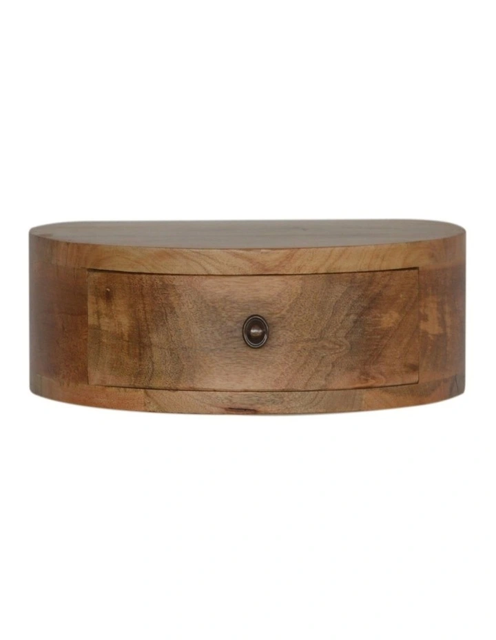 Solid Wood Wall Mounted Rounded Bedside in Brown image 1