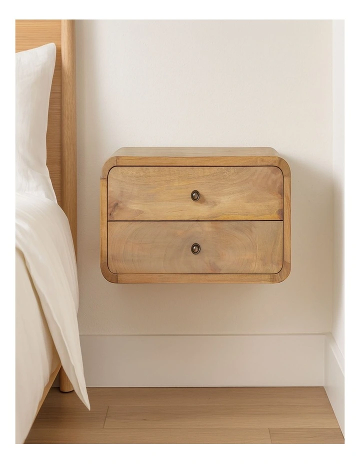 Artisan Furniture Solid Wood Oak-ish 2 Drawer Floating Bedside, Beige image 2