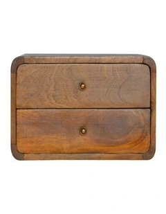 Solid Wood Floating Curved Chestnut Bedside Mount 2 Drawers in Dark Brown