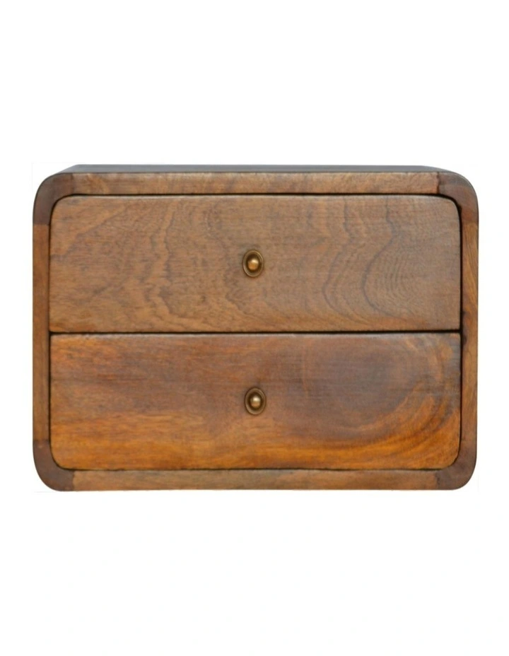 Solid Wood Floating Curved Chestnut Bedside Mount 2 Drawers in Dark Brown image 1