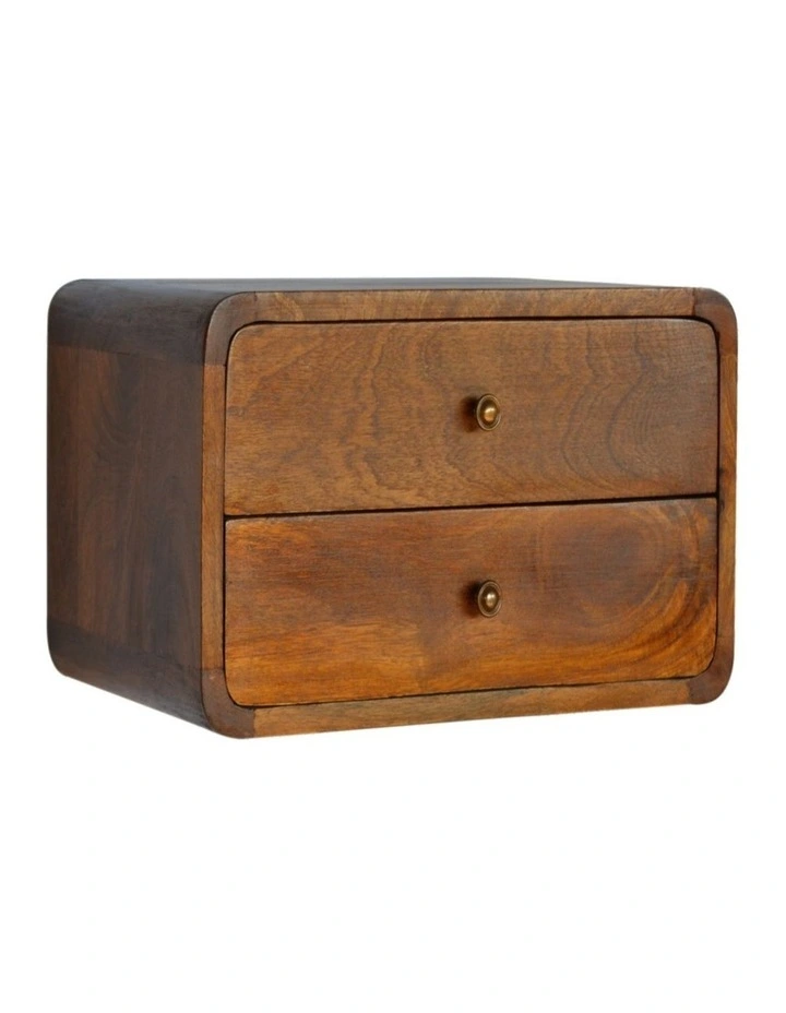 Solid Wood Floating Curved Chestnut Bedside Mount 2 Drawers in Dark Brown image 3