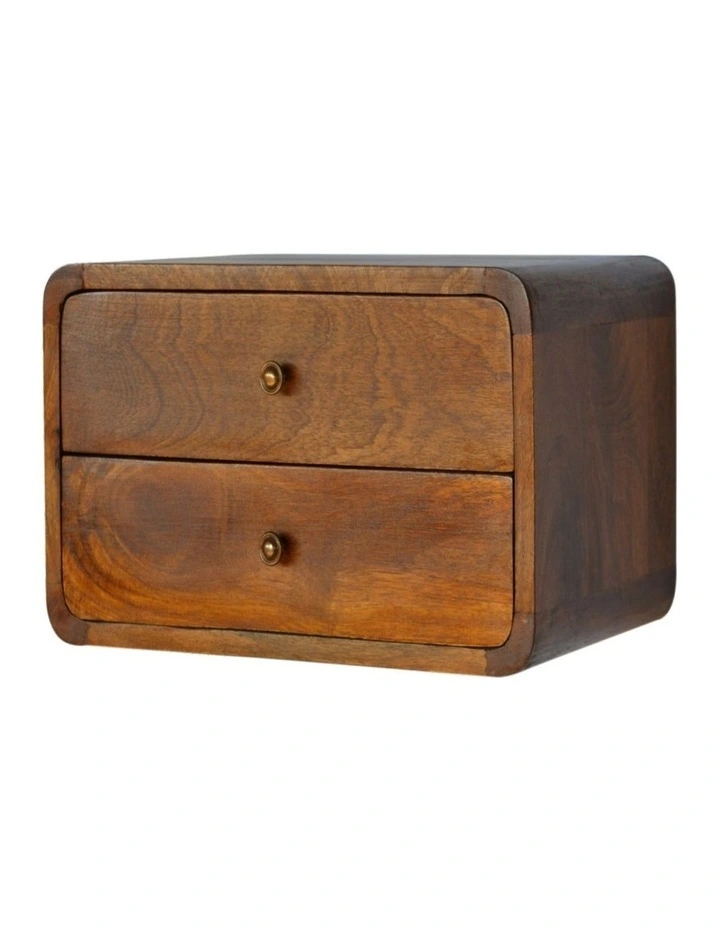 Solid Wood Floating Curved Chestnut Bedside Mount 2 Drawers in Dark Brown image 4