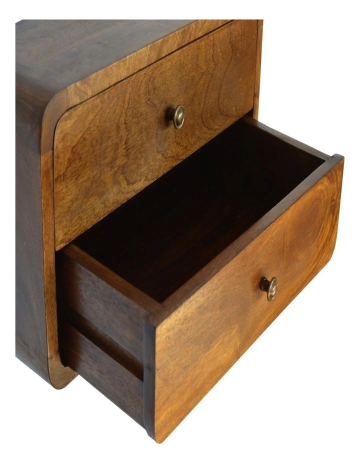Solid Wood Floating Curved Chestnut Bedside Mount 2 Drawers in Dark Brown image 5