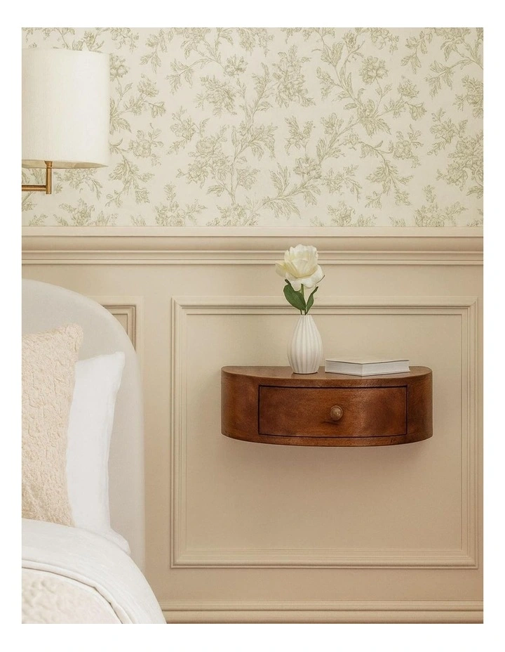 Artisan Furniture Solid Wood Honey Caramel Wall Mounted Rounded Bedside, 1 Drawer, Brown image 2