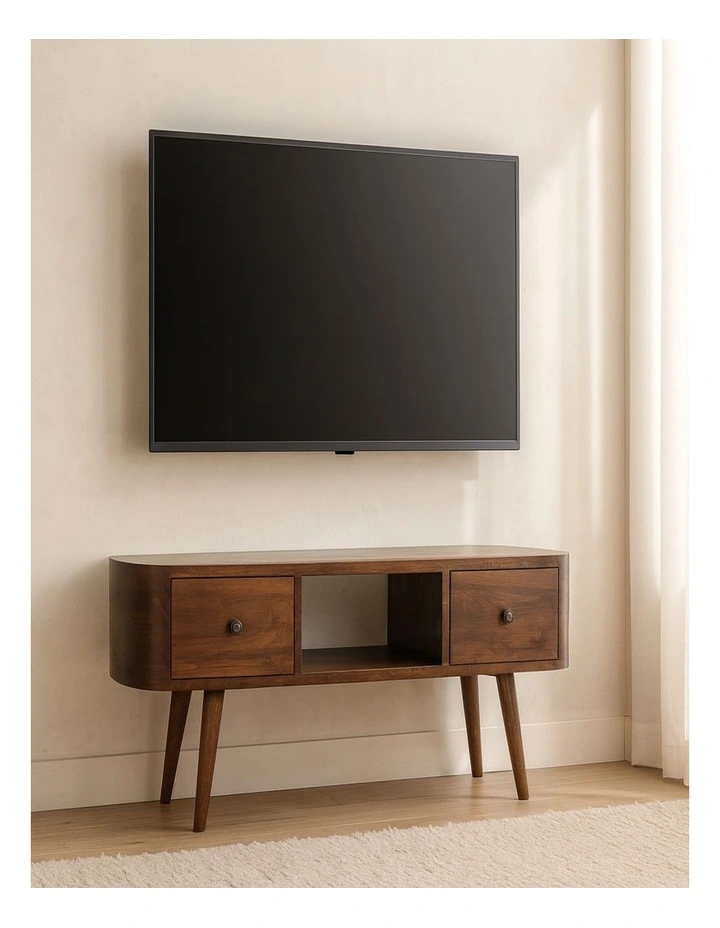 Artisan Furniture Solid Wood Chestnut Round Open Media Unit, 2 Drawers & 1 Shelf, Brown image 2