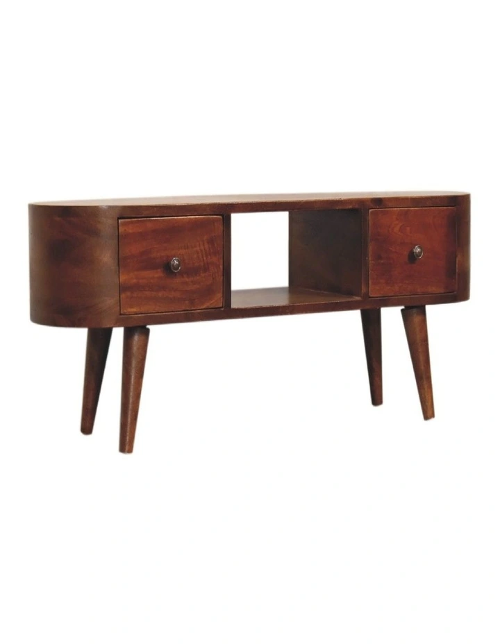 Artisan Furniture Solid Wood Chestnut Round Open Media Unit, 2 Drawers & 1 Shelf, Brown image 3