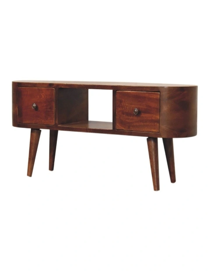 Artisan Furniture Solid Wood Chestnut Round Open Media Unit, 2 Drawers & 1 Shelf, Brown image 4