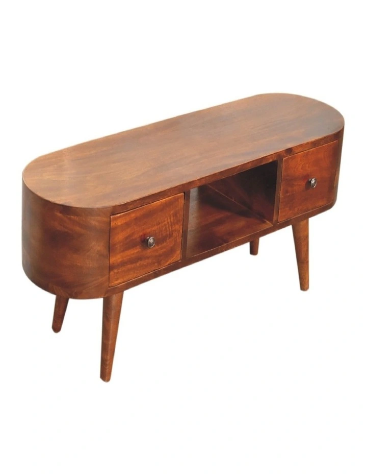 Artisan Furniture Solid Wood Chestnut Round Open Media Unit, 2 Drawers & 1 Shelf, Brown image 6