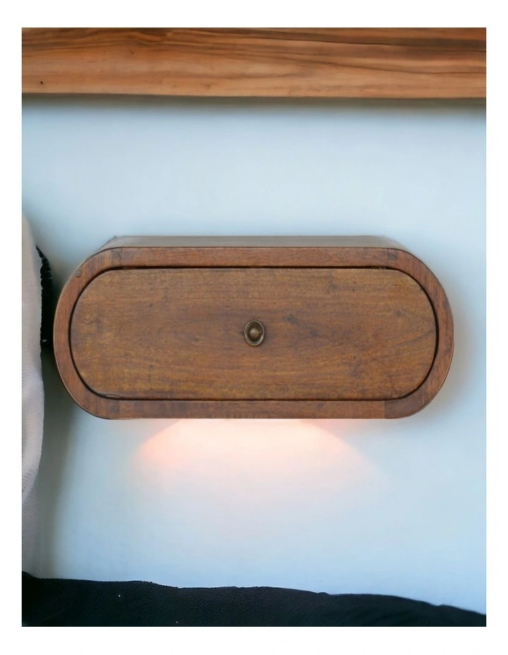Solid Wood Wall Mounted Round Chestnut Bedside in Brown image 2