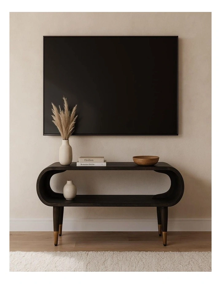 Solid Wood Curved Edge Media Unit in Black image 2