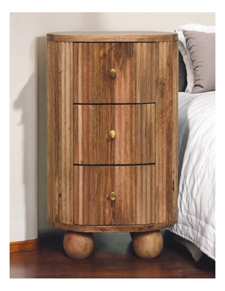 Artisan Furniture Solid Wood Soba Ball 3 Drawer Bedside, Brown image 2