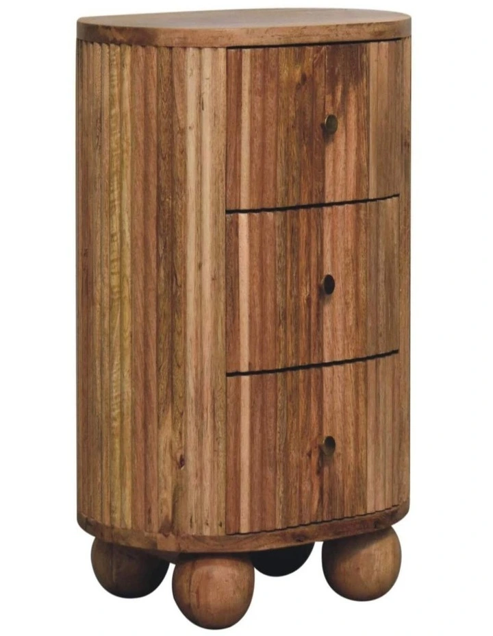 Artisan Furniture Solid Wood Soba Ball 3 Drawer Bedside, Brown image 3