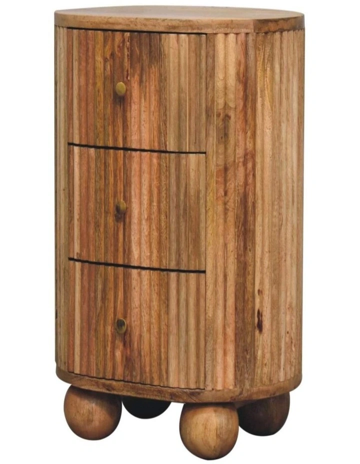 Artisan Furniture Solid Wood Soba Ball 3 Drawer Bedside, Brown image 4