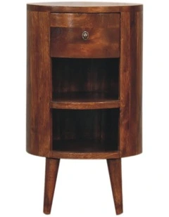 Solid Wood Cortez Bedside 1 Drawer 2 Shelves in Dark Brown