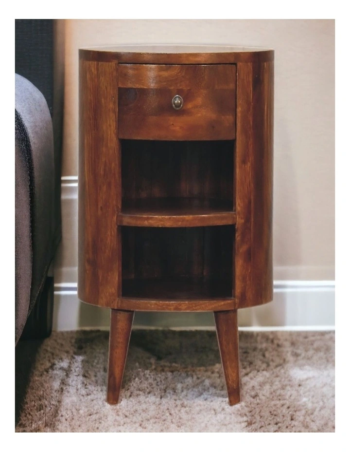 Solid Wood Cortez Bedside 1 Drawer 2 Shelves in Dark Brown image 2