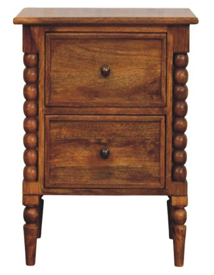 Solid Wood Spindle Leg Nightstand 2 Drawers in Brown image 1