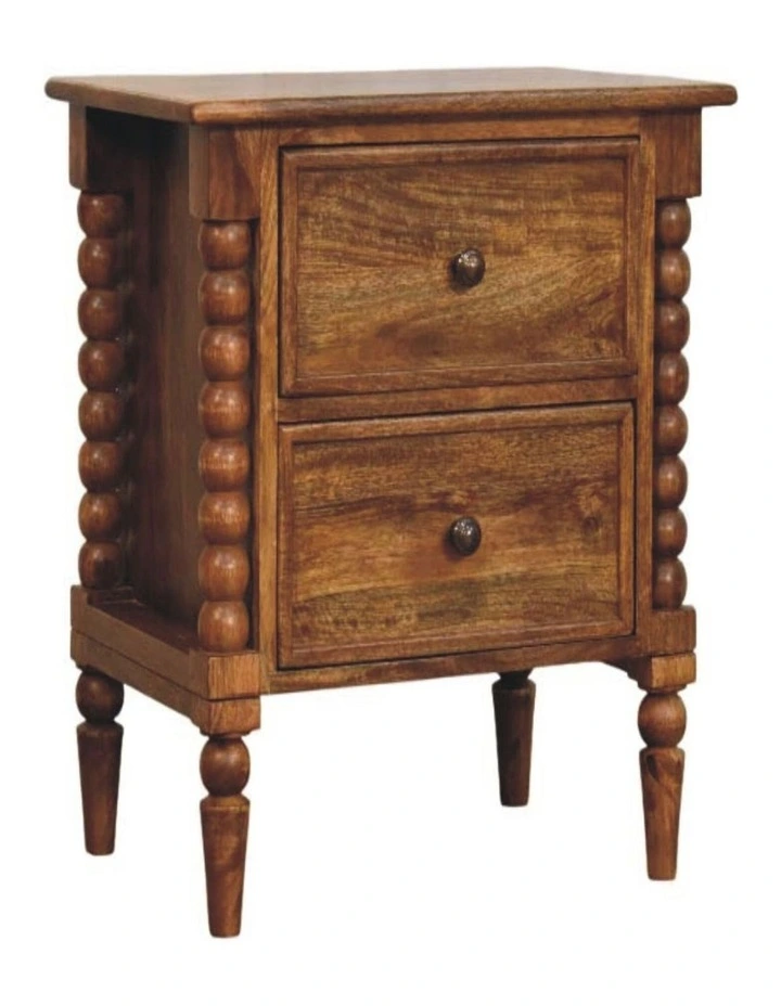 Solid Wood Spindle Leg Nightstand 2 Drawers in Brown image 3