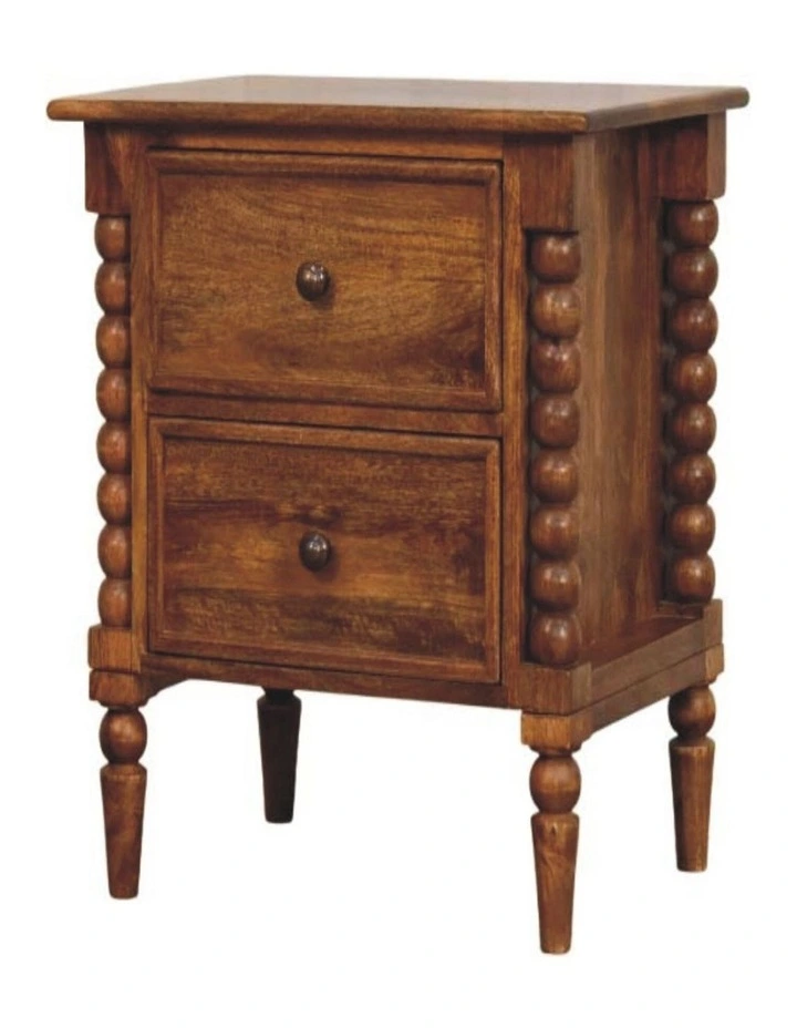 Solid Wood Spindle Leg Nightstand 2 Drawers in Brown image 4