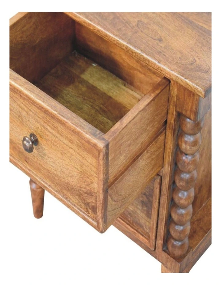 Solid Wood Spindle Leg Nightstand 2 Drawers in Brown image 5