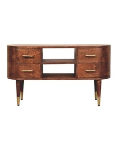 Artisan Furniture Solid Wood Jetson Curve Media Console, 4 Drawers, 2 Open Slots, Brown