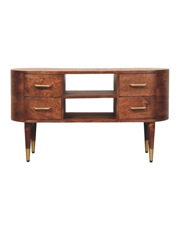 Artisan Furniture Solid Wood Jetson Curve Media Console, 4 Drawers, 2 Open Slots, Brown image 1