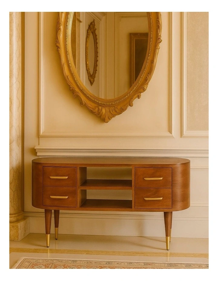 Artisan Furniture Solid Wood Jetson Curve Media Console, 4 Drawers, 2 Open Slots, Brown image 2
