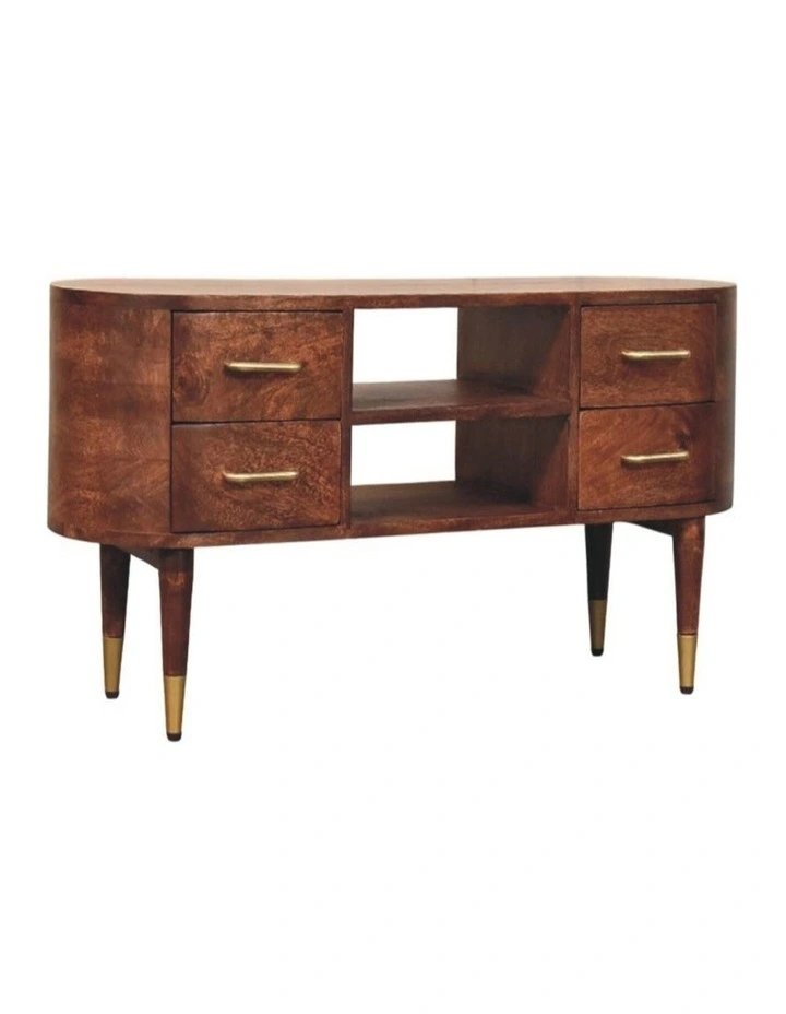 Artisan Furniture Solid Wood Jetson Curve Media Console, 4 Drawers, 2 Open Slots, Brown image 3