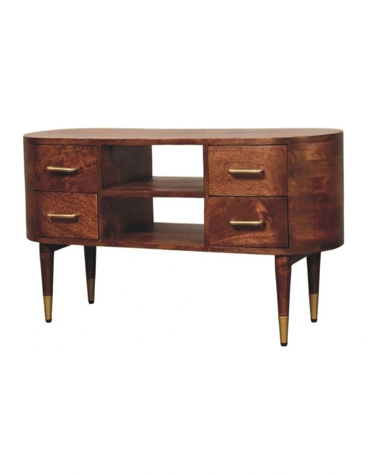 Artisan Furniture Solid Wood Jetson Curve Media Console, 4 Drawers, 2 Open Slots, Brown image 4