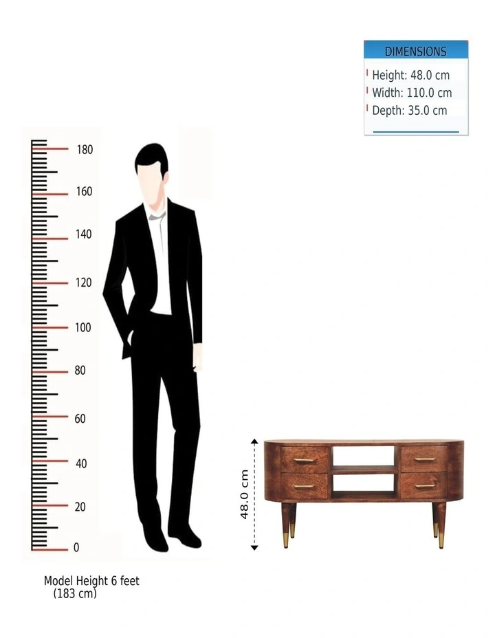 Artisan Furniture Solid Wood Jetson Curve Media Console, 4 Drawers, 2 Open Slots, Brown image 7