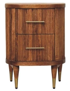 Artisan Furniture Solid Wood Ribbed Bedside with Brass Accents, 2 Drawers, Brown