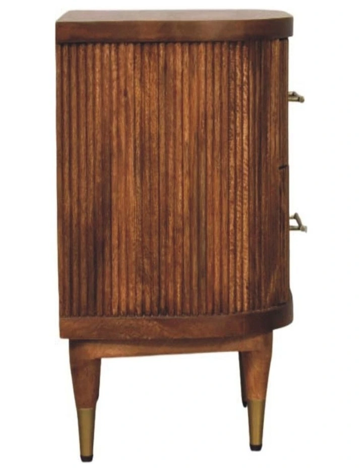 Artisan Furniture Solid Wood Ribbed Bedside with Brass Accents, 2 Drawers, Brown image 5