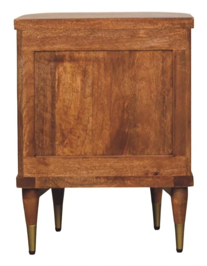 Artisan Furniture Solid Wood Ribbed Bedside with Brass Accents, 2 Drawers, Brown image 6
