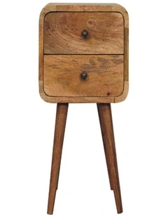 Artisan Furniture Solid Wood Mini Oak-ish Curved Bedside, 2 Drawers, Beige