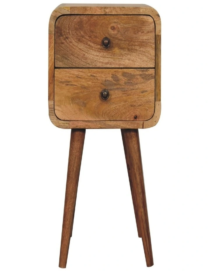 Artisan Furniture Solid Wood Mini Oak-ish Curved Bedside, 2 Drawers, Beige image 1